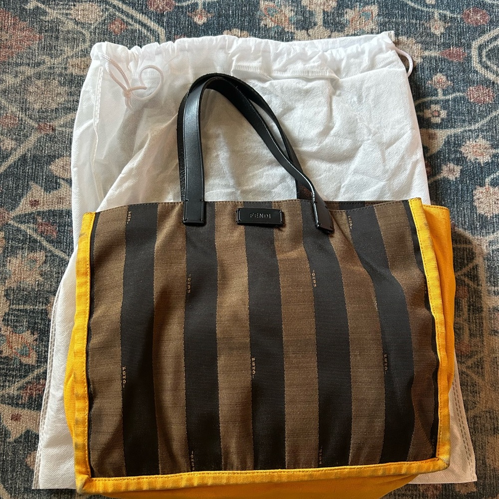 Fendi Brown and Yellow Designer Tote